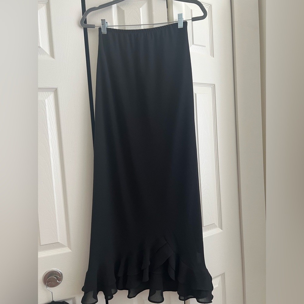 Black ruffle formal maxi skirt